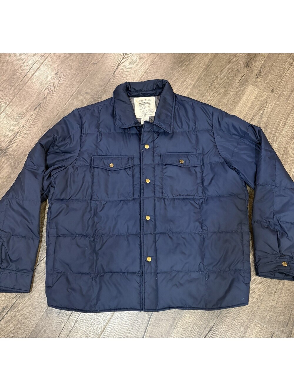 Eddie Bauer Premium Down Shirt Jacket Mens XXL Navy Blue Quilted Puffer